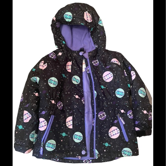 EUC Outer Space Hooded Fleece Lined Water Proof Puffer Snow Jacket Girl’s 4T - Picture 1 of 15